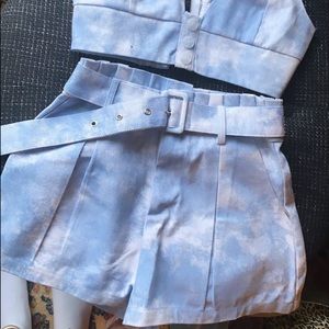 Brunch Club - blue & white piece short set